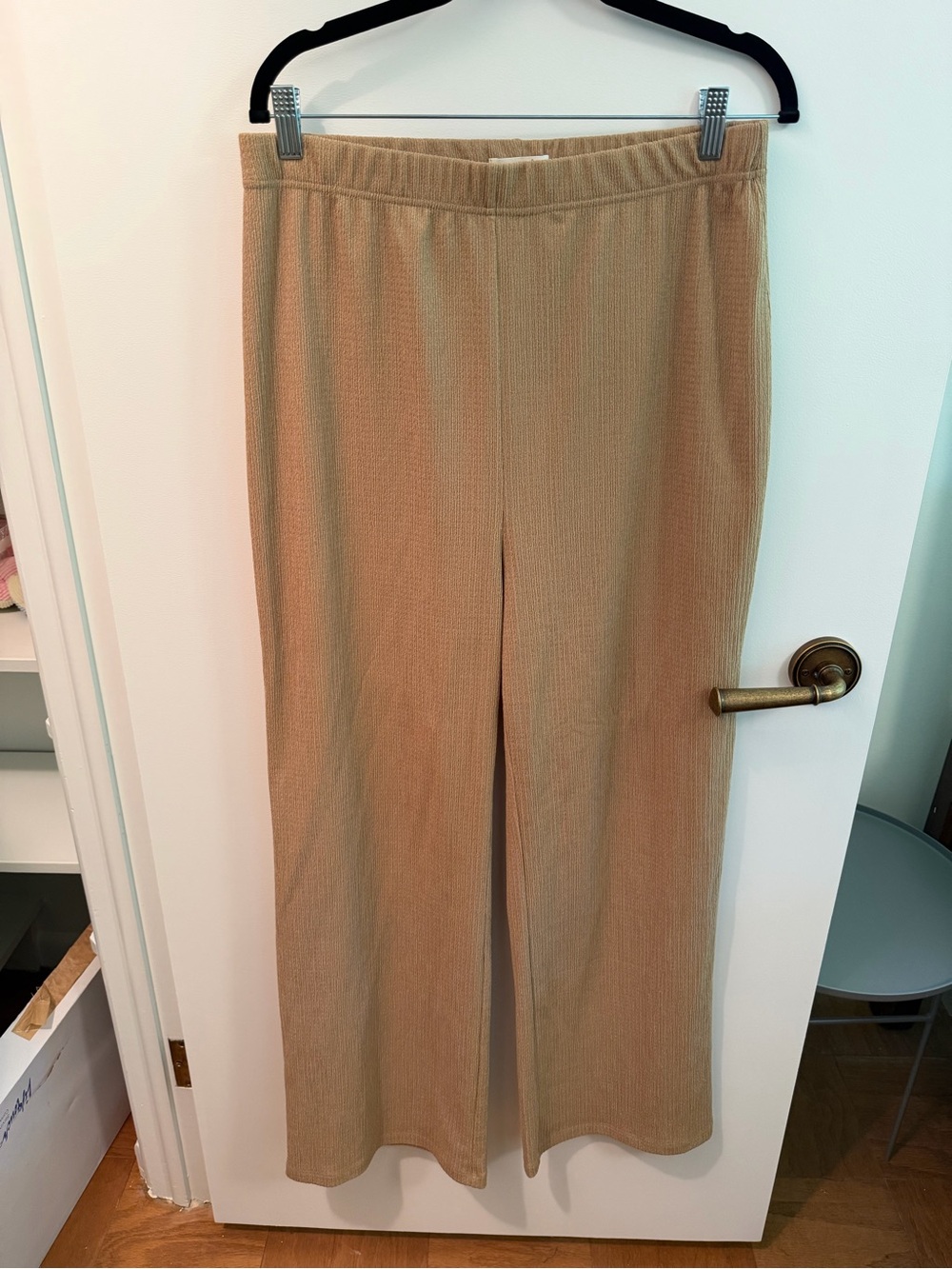 Reformation Beige Ribbed Elastic-Waist Lounge Pant- Size XL